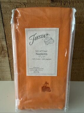 Fiesta Set of 4 Retired Solid Tangerine Embroidered Dinner Napkins NOS